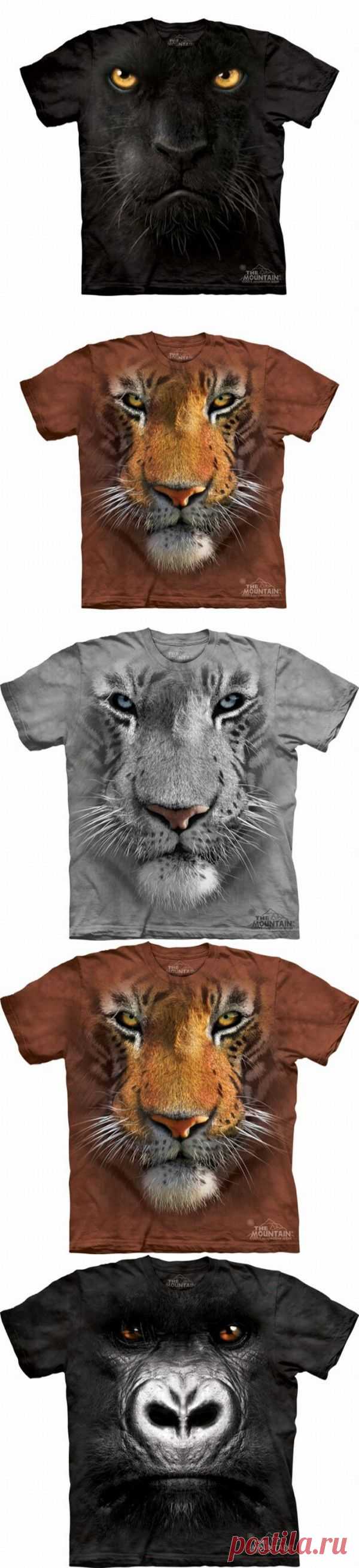 Объемные портреты животных на футболках.