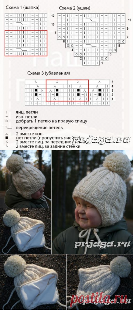 Детская шапка – ушанка спицами