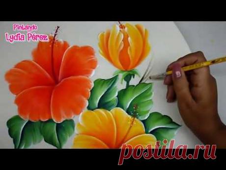 Pintura En Tela Como Pintar Flores Fácil / Hibiscos / How To Pait Hibiscus Flower