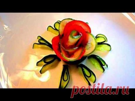 Роза из помидора и огурца. Цветы из овощей. Decoration of Vegetables. - YouTube