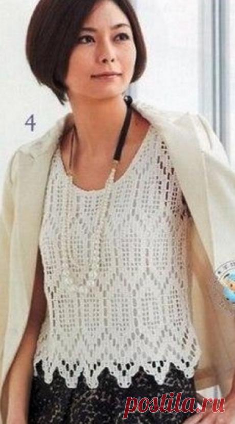 Белый топ крючком красивым узором. Связать топ для лета из белой пряжи |