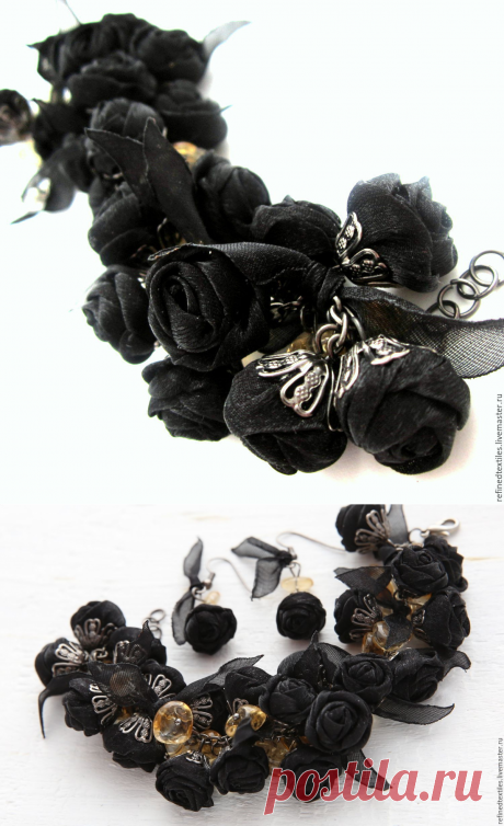 Купить Браслет из черных роз и кальцита.Черный браслет. Браслет с цветами. - черный, черный браслет