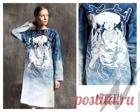 Купить Платье джинсовое &quot;Лабиринт&quot; - голубой, рисунок, джинсовый стиль, джинса, джинсовое платье, oversize