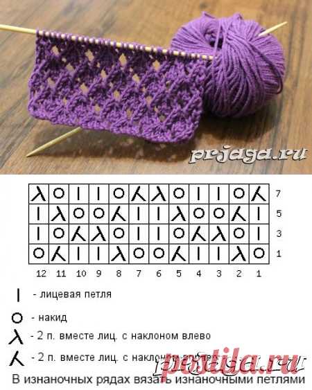 Узор спицами «Ажурные ромбики», видео