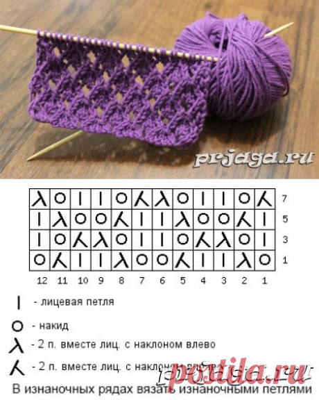 Узор спицами «Ажурные ромбики», видео