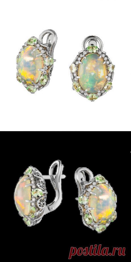 288.100 р-Серьги с опалом "Альдебаран" Опал (2) 5,15 карат Золото 585 белое - купить с доставкой по России | Ювелирный дом Maxim Demidov