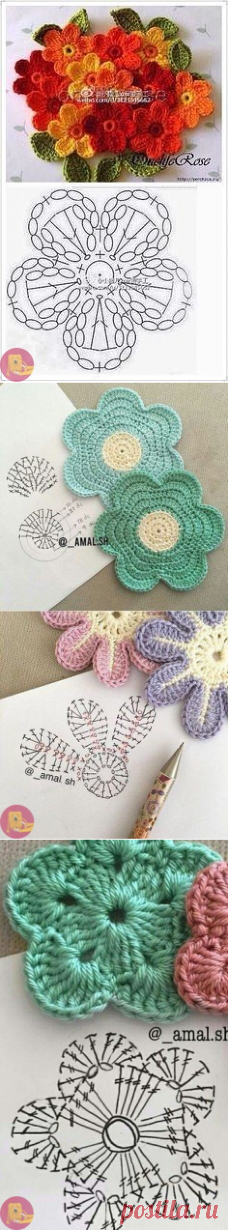 Схемы прекрасных цветов крючком — Сделай сам, идеи для творчества - DIY Ideas