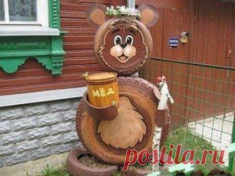 Садовые скульптуры из покрышек