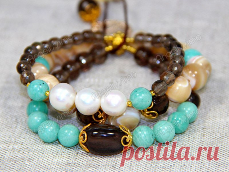 Браслет &quot;Три в одном&quot; из перламутра, амазонита и других натуральных камней от BRimar