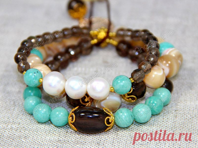 Браслет "Три в одном" из перламутра, амазонита и других натуральных камней от BRimar