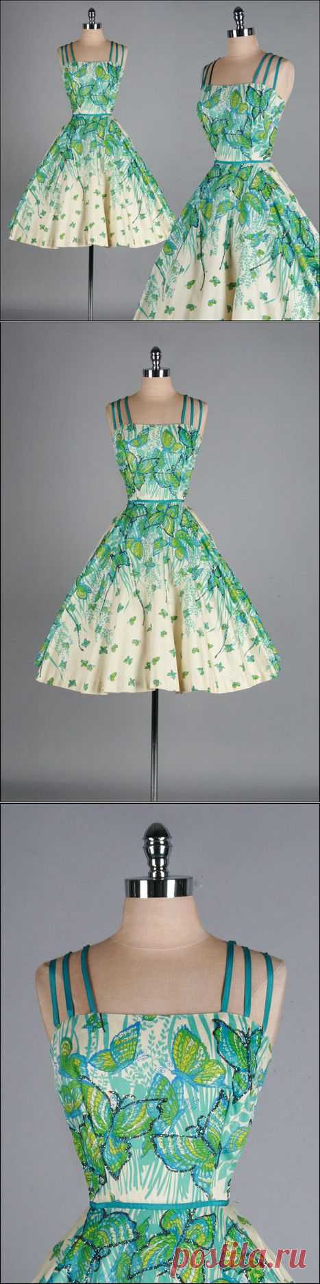 Vintage 1950s Dress . Ivory . Turquoise . от millstreetvintage