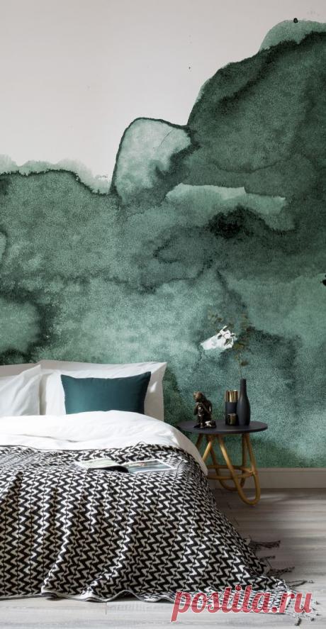 (74) Green Abstract Watercolor Wall Mural