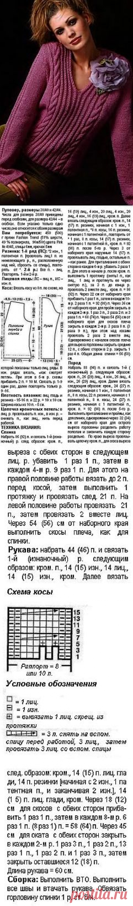 Пуловер с косами (описание) / Вязание для женщин спицами. Схемы / PassionForum - мастер-классы по рукоделию