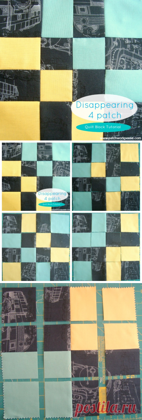 Disappearing 4 Patch Quilt Block Tutorial -