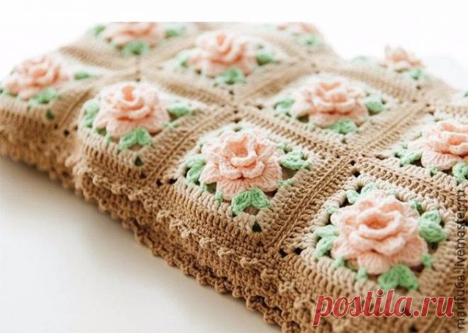 ВЯЖЕМ КРАСИВЕЙШИЙ МОТИВ С РОЗАМИ КРЮЧКОМ. МАСТЕР-КЛАСС, СХЕМА