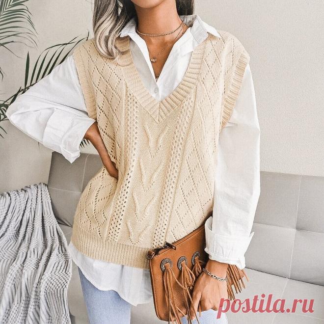 Стильные безрукавки спицами