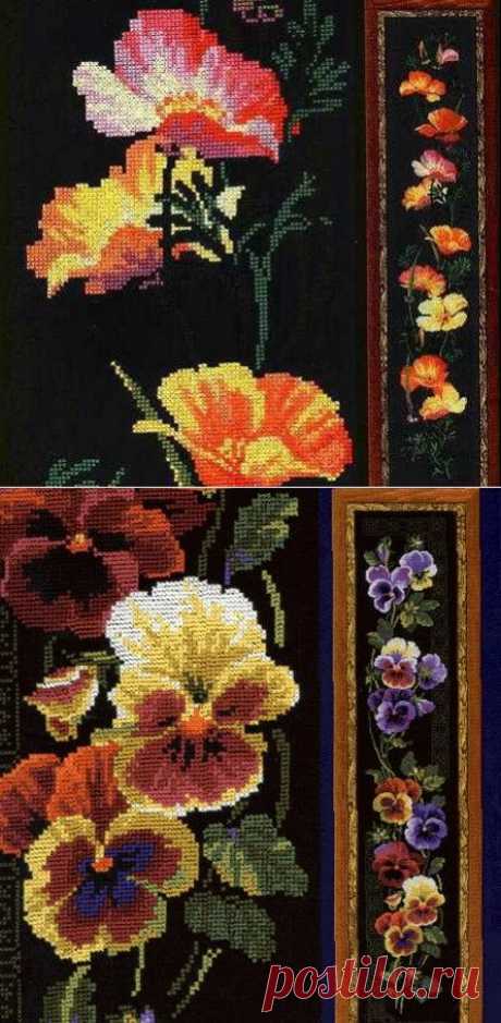 Панель Маки схема вышивки крестом.