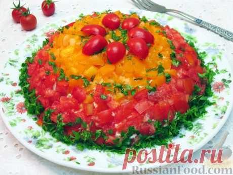 Рецепт: Слоёный салат с курицей и помидорами на RussianFood.com