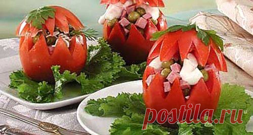 Фаршированные ветчиной и горошком помидоры / Простые рецепты