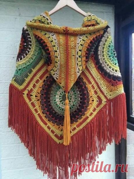 Пончо с интересным этническим мотивом из категории Интересные идеи – Вязаные идеи, идеи для вязания