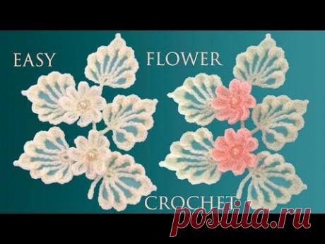 Como hacer flores con hojas a Crochet tejido con ganchillo - YouTube