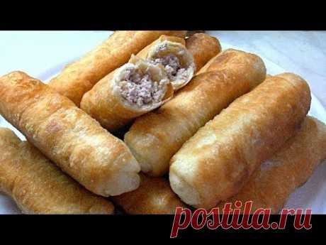 Трубочки с мясом . Жареные пирожки. Тесто для пирожков и пончиков.!!!!!!!!!