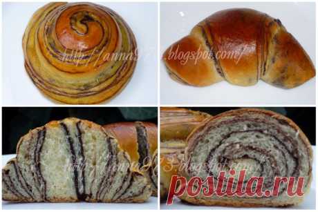 Булочки и рогалики " Зебра" с шоколадной прослойкой | Выпечка хлеба и не только...