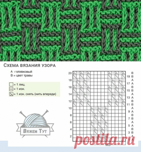 Двухцветные узоры спицами со схемами (7 вариантов для вдохновения) | 38 рукоделок | Яндекс Дзен