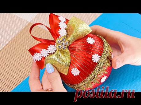 Новогодний шар из лент своими руками. Канзаши Новый год. Мария Калугина.