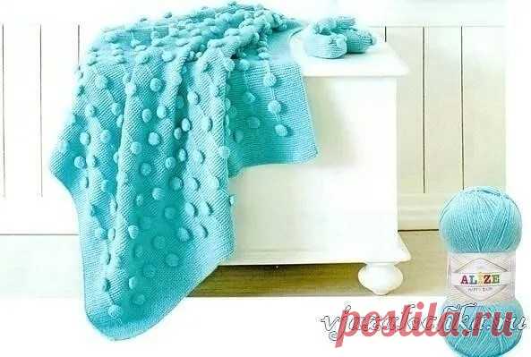 Детский плед спицами с объёмными листиками