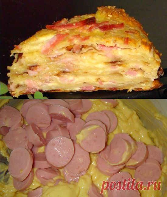 Быстрый пирог с сыром и сосисками « Рецепты пирогов
