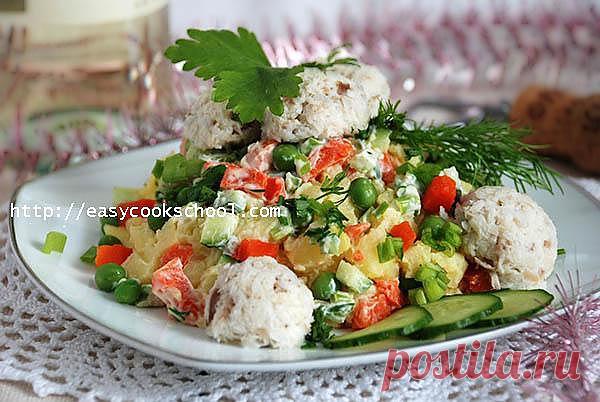 Салат с отварной рыбой | Легкие рецепты