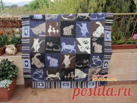 Cats and mouses плед спицами, Вязание для дома