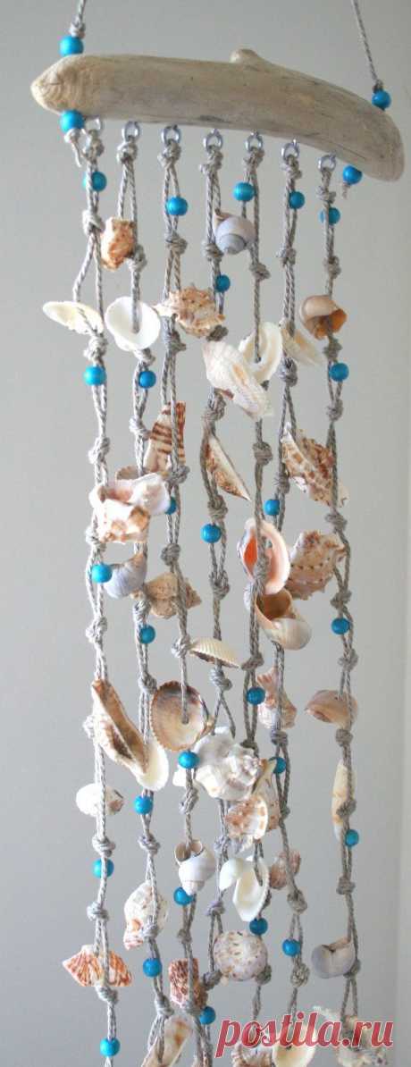 Sea shells windchime, beach decor, driftwood mobile