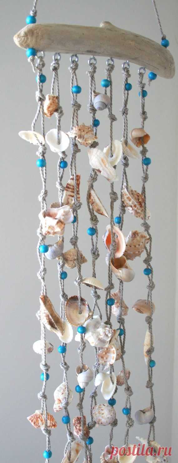 Sea shells windchime, beach decor, driftwood mobile