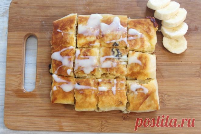 Конвертики из лаваша с бананом и сгущенкой - быстрый завтрак