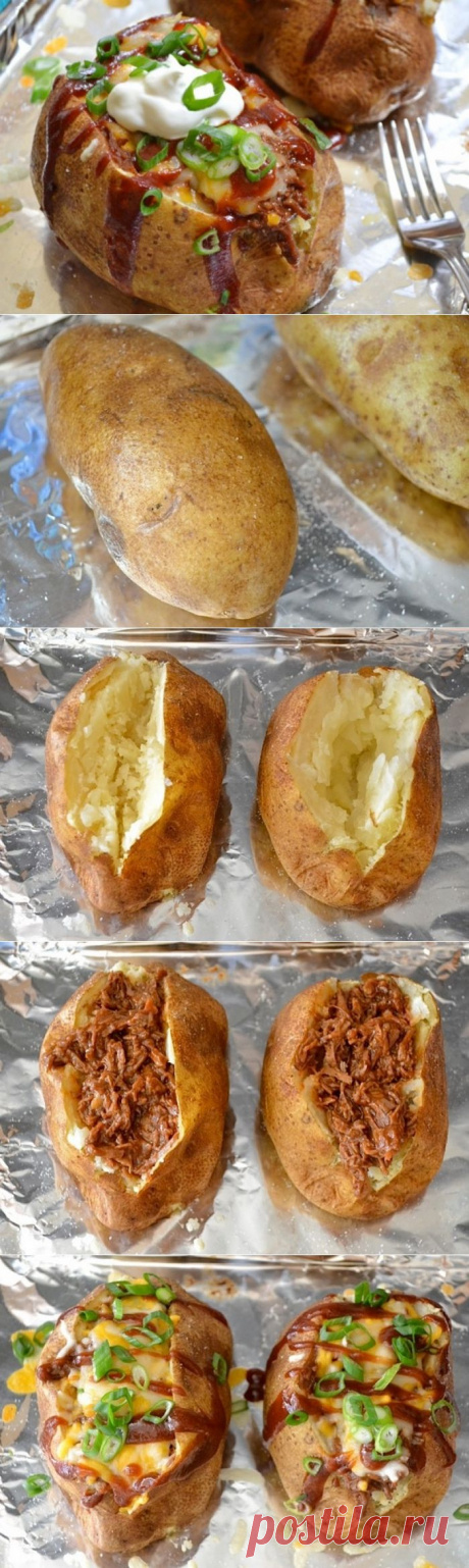 Печеный картофель с мясной начинкой. Довольно просто и красиво. Пошаговый фото рецепт