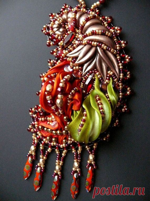 Bead embroidered Pendant CORNUCOPIA