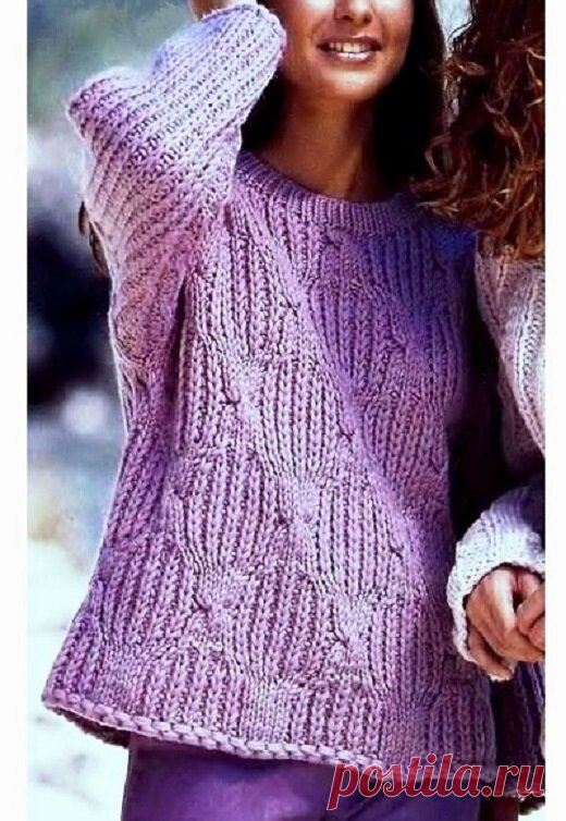Красивый джемпер для роскошных дам, связанный патентным узором (описание до 58-го размера)
