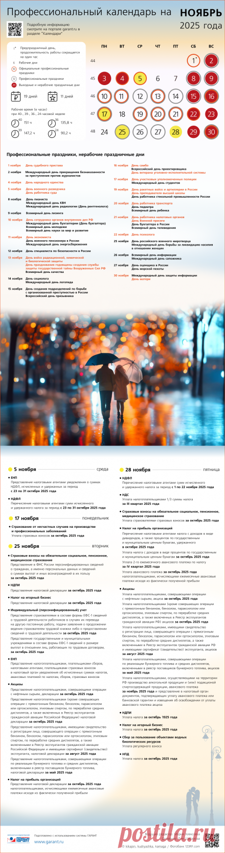 Профессиональный календарь на ноябрь 2025 года | Инфографика: ГАРАНТ.РУ