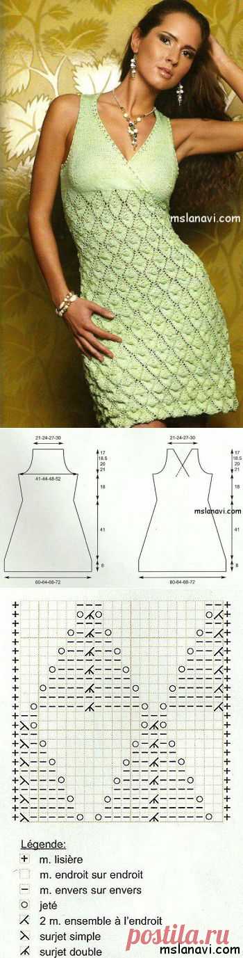Салатовое вязаное платье спицами | Вяжем с Ланой