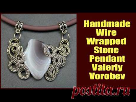 Handmade Wire Wrapped Stone Pendant necklace Valeriy Vorobev. Handmade Wire wrap jewelry