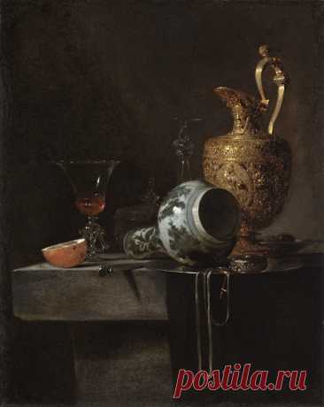 Виллем Кальф (Willem Kalf, 1619-1693) — голландский художник, один из представителей голландской школы натюрморта.
"Натюрморт с фарфоровой вазой, кувшином позолоченного серебра и бокалами", ок. 1643-1644 гг.