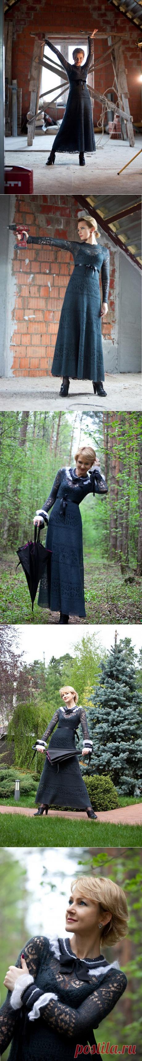 Вязаное платье. Черное, но не очень строгое. | razpetelka.ru