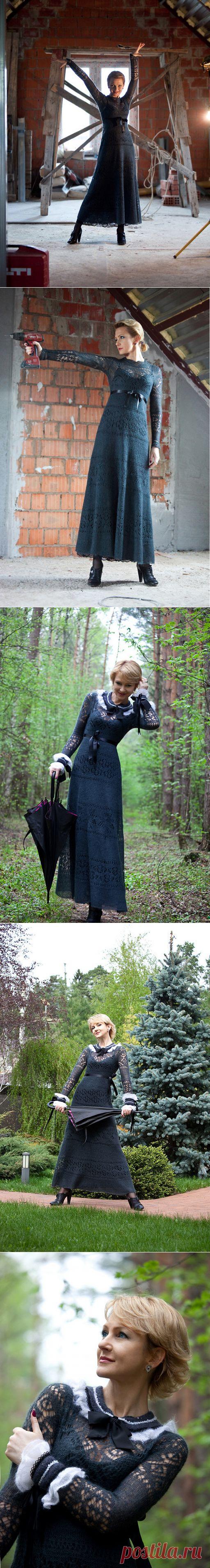 Вязаное платье. Черное, но не очень строгое. | razpetelka.ru