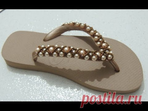 Chinelo decorado com pérolas e miçanguinhas passo-a-passo