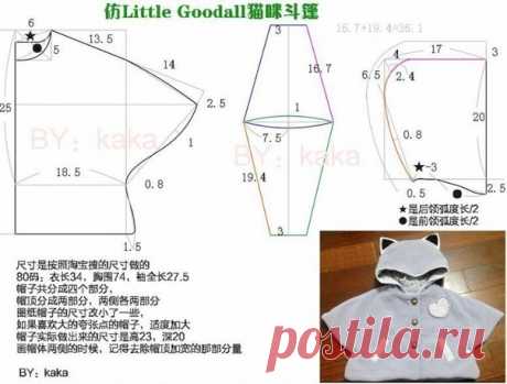 ДЕТСКОЕ ПАЛЬТО-НАКИДКА ИЗ ФЛИСА С УШКАМИ
Выкройка на рост ребенка 80 см
▼▼▼