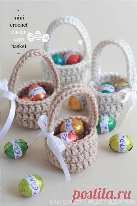 Mini Crochet Easter Eggs Basket | Hello Yellow Yarn