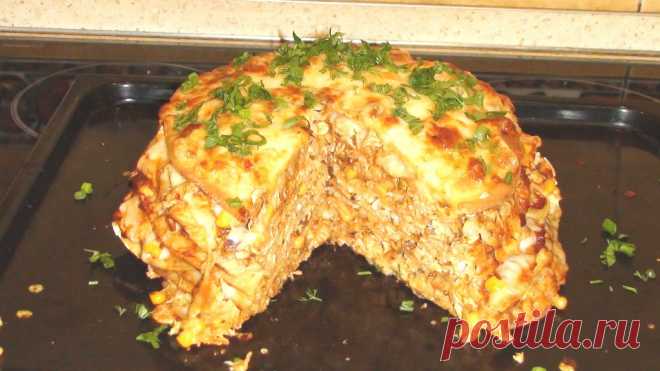 Шикарный мясной пирог-торт из тортильи