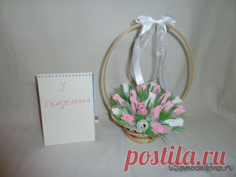 Корзинка с бутонами роз с конфетами